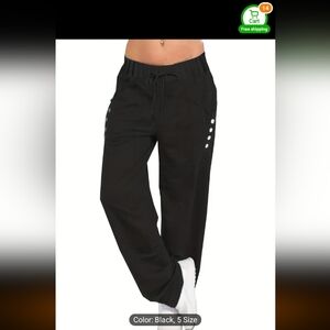 Women's plus solid button decor drawstring elastic high rise trousers size 2XL..